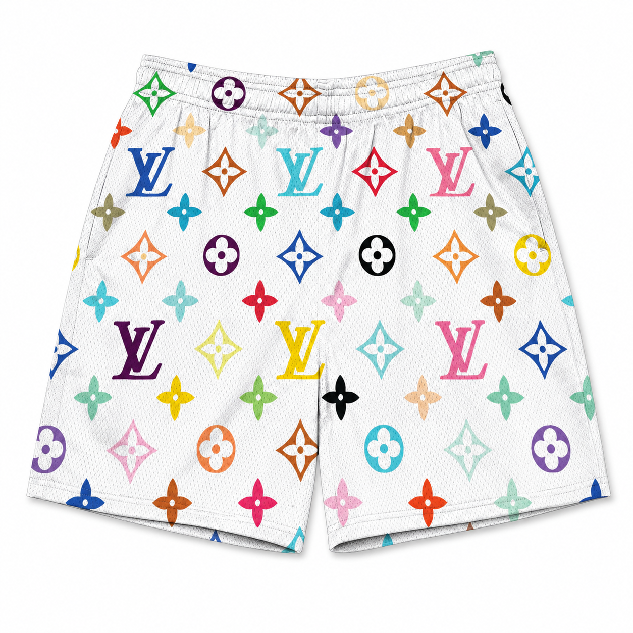 White Multicolor Star Shorts
