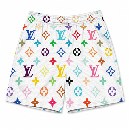 White Multicolor Star Shorts