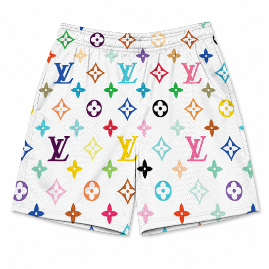 White Multicolor Star Shorts