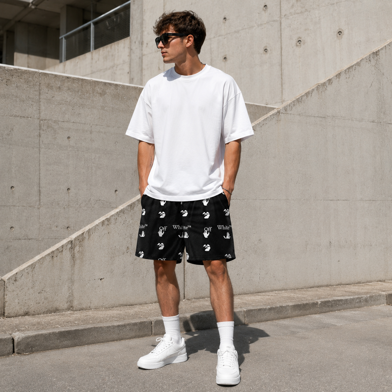 Black Monogram OW Shorts