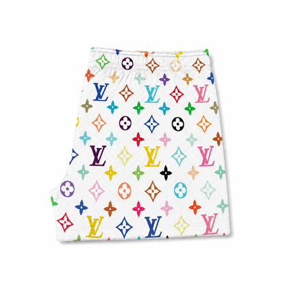 White Multicolor Star Shorts